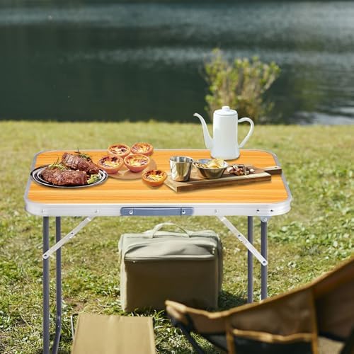 Aluminum Folding Camping Table, folding table (Wood grain, 2.3FT) - Image 2