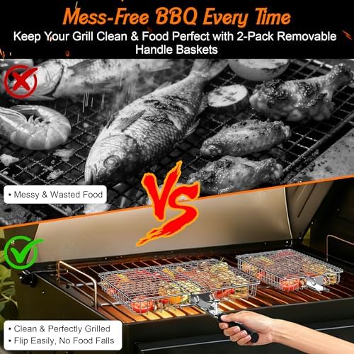 Grill Baskets for Outdoor Grill,Removable Wooden Handle,2PCS - Image 3