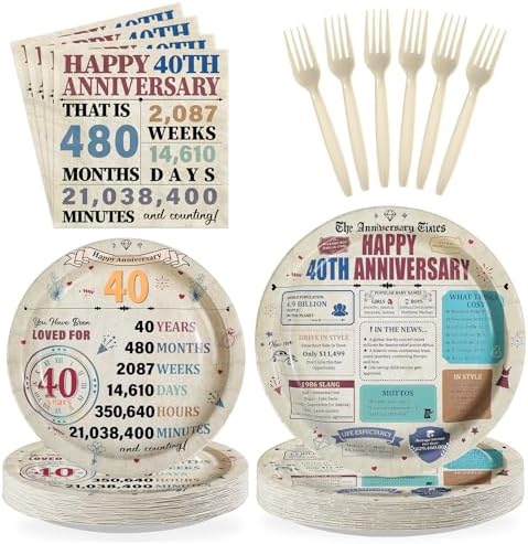 96Pcs Happy 40th Anniversary Party Decorations, Serve 24 by Greencian