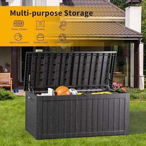 Mersco 270 Gallon Double-Wall Resin Deck Box - Lockable Waterproof Outdoor Storage Box, 1000lbs Capacity & Doubles as Seating for Patio Furniture - Garden Tools, Pool Accessories (Black) - Image 6