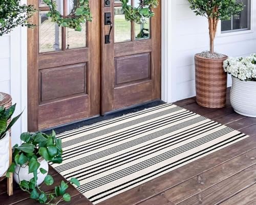 Black and White Striped Outdoor Rug 24"x51" Fall Layering Front Porch Rug by BUAGETUP