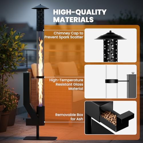 DoCred Patio Pellet Heater, 62" H Outdoor Glass Fire Tube Heater - Image 3