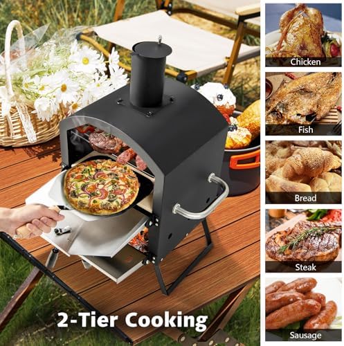 COSTWAY Outdoor Pizza Oven, Wood Fire Stone with Peel, Waterproof Cover - Image 5