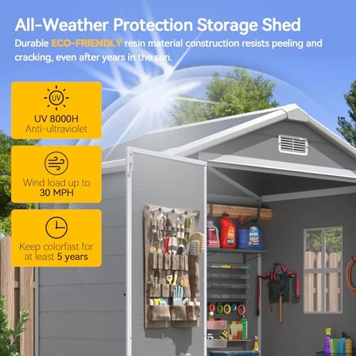 Aoxun 6x4 FT Outdoor Storage Shed, Outdoor Resin Shed with Floor, Gray - Image 2