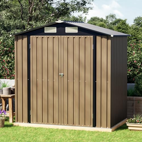 4 x 6 FT Metal Storage Shed for Backyard, Brown - Image 4