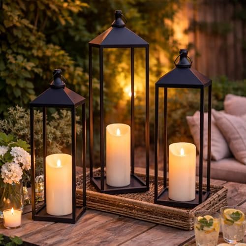 22'' 19'' 17'' Lanterns Decorative Outdoor Indoor, Set of 3 Floor Lanterns - Image 6