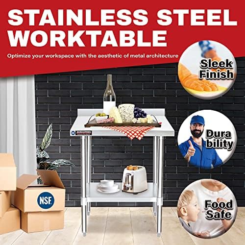 DuraSteel NSF Commercial Kitchen Table - 24 x 30 Inch Cooking Prep Stainless Steel Kitchen Island Workstation w/ Adjustable Under Shelf - Heavy Metal Backsplash Workbench For Restaurant, Home, Garage - Image 4