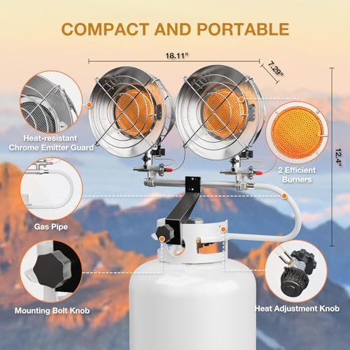 Hotdevil Double Tank Top Outdoor Propane Heater with Shut-off Valve and Tip-over Switch, 30,000 BTU 3 Heating Mode Portable Propane Heater for Patio, Camping, Garage, Porch, Backyard - Image 2