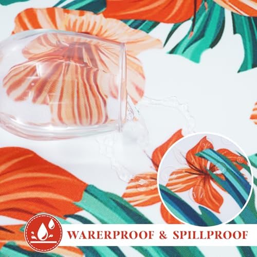 SquarePie Round Outdoor Talecloth with Umbrella Hole and Zipper 60 Inch,Water Resistant SpillProof Patio Table Cloth Cover for Spring Summer Camping Garden Poolside Picnic,Palm Leaf Orange Flower - Image 3
