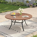 Outdoor Dining Table for 6, 50" Round Outdoor Table with Adjustable Umbrella Hole, All-Weather Metal Patio Dining Table for Lawn Garden Backyard Deck, Walnut by ProvideOutdoorSolutions