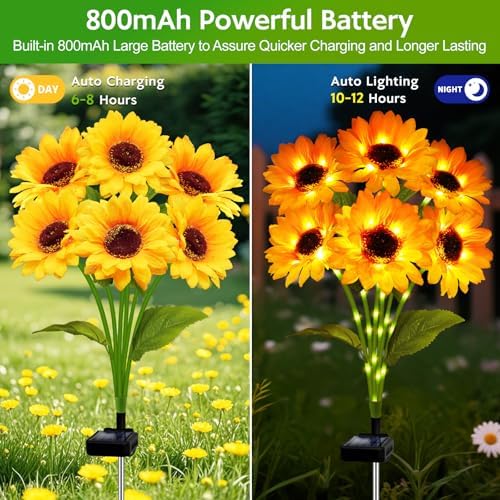 Solar Sunflower Lights Outdoor Garden Decor, 4 Pack Solar Flowers Lights with 24 Sunflowers, Waterproof Fall Decor Stake Decorative Light Auto ON/Off for Garden Yard Patio, Gift for Women - Image 3