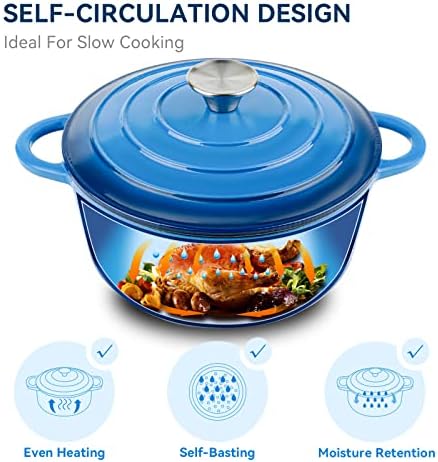 Miereirl 4.5 Quart Enameled Dutch Oven Pot with Lid, Cast Iron Dutch Oven with Dual Handles for Bread Baking, Cooking, Non-stick Enamel Coated Cookware (Dark Blue) - Image 2