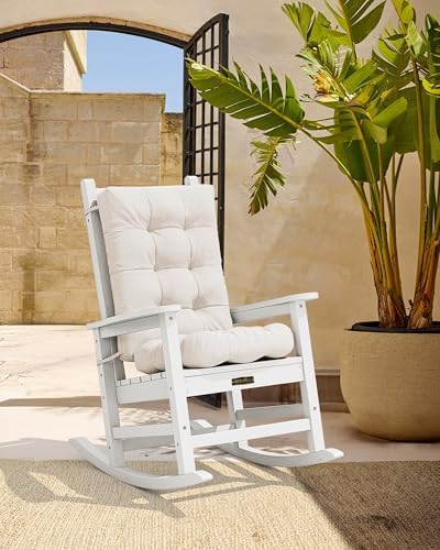 SERWALL HDPE Outdoor Rocking Chair Cushion Set of 4, Beige - Image 2