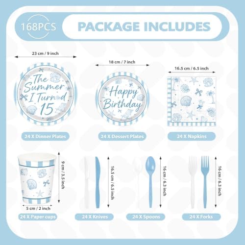 168 Pcs Summer 15th Seashell Birthday Party Decorations Serves 24 - Image 2