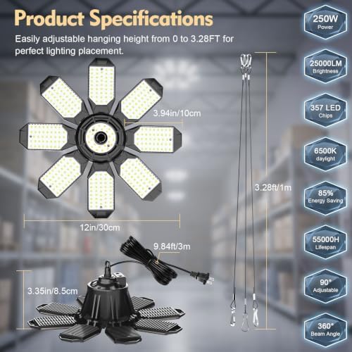 TANBABY 2 Pack Plug-in Garage Lights, 8+1 Deformable Ceiling Light, 50000LM - Image 6