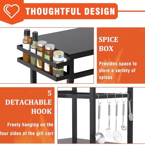 32" Double-Shelf Grill Table, Movable Grill Cart for Ninja - Image 3