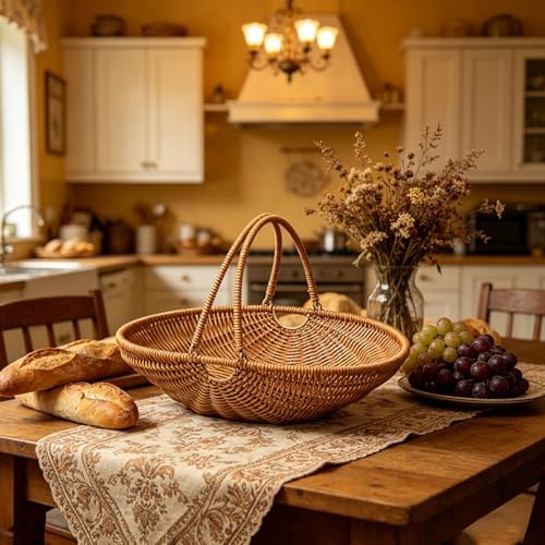 RT&BS Wicker Egg-collecting Basket with Handles, Wicker Bread Basket Oval, Handwoven Fruit Basket with Handles, Reusable Storage Baskets for Living Room, Kitchen, Store, Restaurant, Outdoor (Brown, S) - Image 7