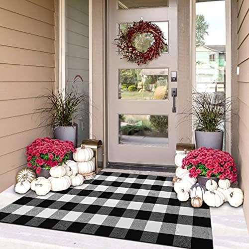 IOHOUZE 3x5 Buffalo Plaid Outdoor Rug, Washable Front Porch, Black White by iOhouze