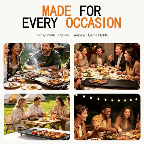 39.5-Inch Electric Griddle & Teppanyaki Grill, 1400W Large Non-Stick Surface, Intelligent Temperature Control, Easy to Clean. Indoor/Outdoor Use for Pancakes, BBQ, Camping & Gatherings - Image 2