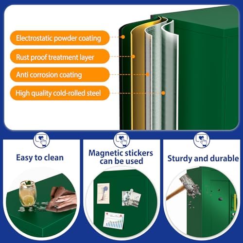 GAIOUS Metal Storage Cabinet with Lock and Wheels, Steel Office Cabinet with 2 Door and 2 Adjustable Shelves, 35” Tall Lockable File Cabinet, Garage Cabinet, Rolling Cabinet for Home Office - Green - Image 4