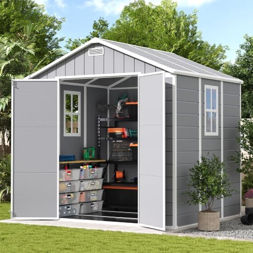 UDPATIO Resin Storage Shed 8x6 FT Plastic Outdoor Sheds with Floor, Gray by UDPATIO
