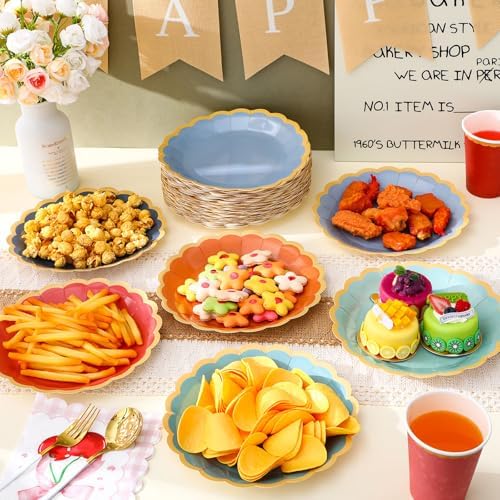 96 Pcs Blue and Orange Paper Plates 9 Inch Gradient Scalloped Paper Plates Disposable Dinner Dessert for Birthday Wedding Bridal Party Supplies, 6 Colors - Image 6