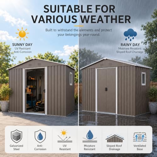 8X4 FT Outdoor Metal Storage with Lockable Sliding Doors - Image 6