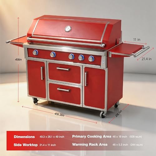 49" Red Stainless Steel Grill, 4 Burners & Infrared Burner, Natural Gas - Image 3