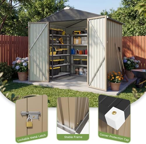 Patiowell 6x4 FT Outdoor Storage Shed with Floor Frame, Metal Garden Sheds - Image 5