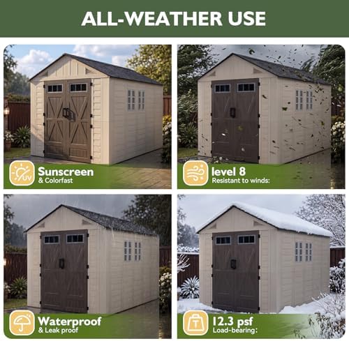 Aoxun 8x12 Ft Outdoor Storage Shed with Floor, Large Resin Outdoor Shed with Lockable Door & Windows, Garden HDPE Sheds for Lawn Tools, Pool Supplies & Bikes - Image 4