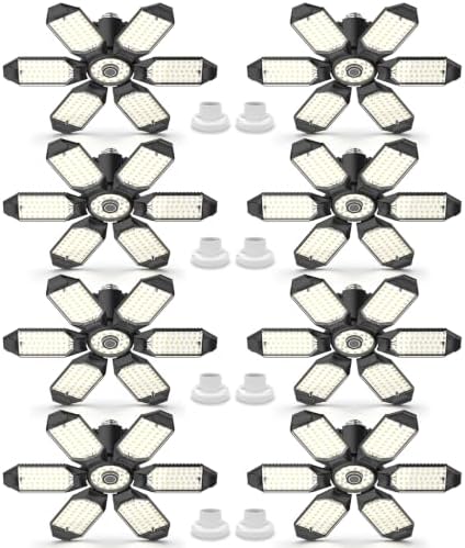 Led Garage Lights Bulb 8 Pack 200W Super Bright Ceiling Led Shop Lights, E26/E27 Base, 6500K, 20000LM Deformable Led Garage Light for Basement, Attic and Workshop Commercial Bay Lighting by LUCORUSC