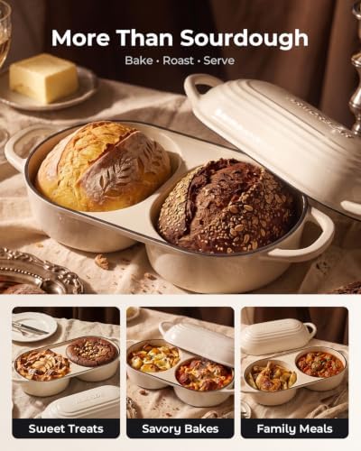 Sourdough Bread Baking Kit with Double Loaf Cast Iron Bread Pan, White - Image 7