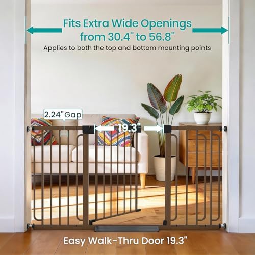 Cumbor 30.4-56.8" Extra Wide Baby Gate, Auto Close Dual Lock Dog Gate Brown - Image 2