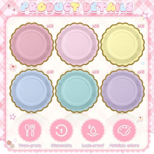 96 Pcs Pastel Paper Plates 9 Inch Scalloped - Image 4