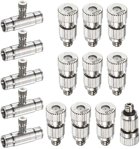 M METERXITY 20-Pack Brass Misting Nozzle Tee Kit, 0.7mm Orifice Dia. High Pressure Spray Misting Nozzle Head, Slip Connectors for 3/8 Inch Drip Irrigation Tubing Kit Outdoor [3/16" Threaded] by MMETERXITY