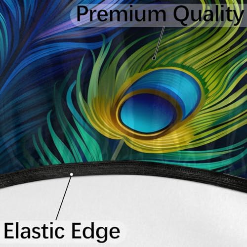 Fitted Round Tablecloth with Umbrella Hole and Zipper Peacock Outdoor Elastic Table Cloth 36"-44" Oil-Proof Waterproof Peacock Feather Patio Table Cover for Picnic Party - Image 4