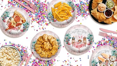 Sugar Plum Fairy Turns One First Birthday - 32 Piece Disposable Party Supplies - Decorations for Christmas Nutcracker 1st Birthday Round Party Plates - Large 9" Paper Plates In Bulk - Image 7