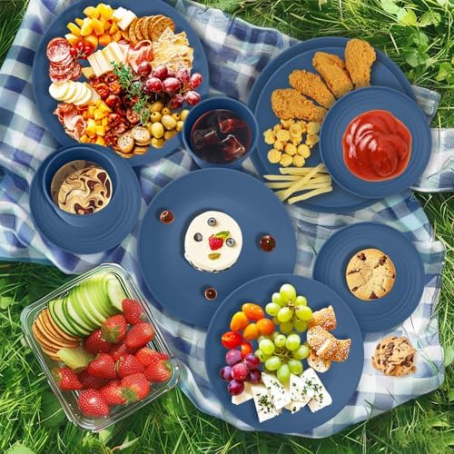 Wrova 40Pack plates and bowls sets for kids - Unbreakable wheat straw dinnerware sets service for 8 - Alternative plastic 40pcs dishes for kitchen, camping and indoors dinning - (Blue) - Image 6