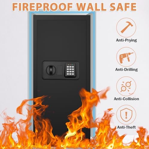Black 37.4" Tall Wall Safe Between Studs with Combo Lock & Removable Shelf - Image 3