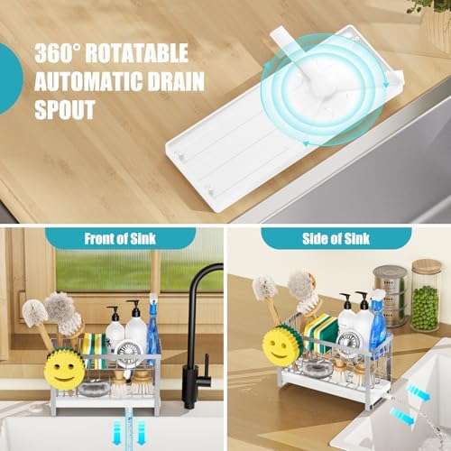 Sponge Holder for Kitchen Sink with Flexible Sink Caddy Smiley Face,2 Tier Kitchen Sink Organizer Countertop and Storage Essentials,Soap Dispenser Organize,Home Decor Accessories-Silver - Image 4
