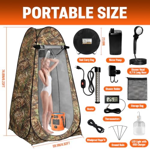Portable Shower for Camping, 6000mAh Rechargeable Camp Shower Pump with Large Capacity Foldable Bucket, Filtered Shower Head, Outdoor Camping Shower Kit for Travel, Pet Bath, Car Washing - Image 2
