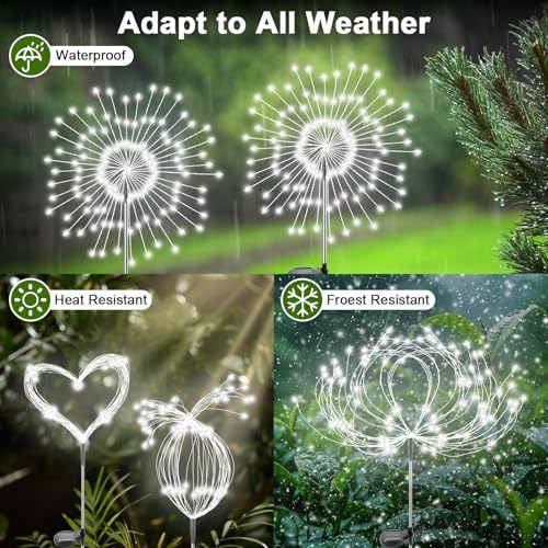 Solar Garden Lights Outdoor, 2 Pack 120 LED Twinkling Firework Lights Decorative with 2 Modes, Outdoor Waterproof Solar Starburst Light for Outside Yard Pathway Garden Decor, White - Image 3