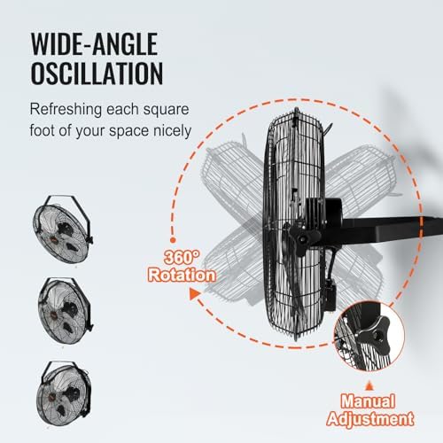 VEVOR 18 Inch Industrial Wall Mount Fan 2PCS High Velocity 4000 CFM Black - Image 6