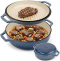 2-in-1 Enameled Cast Iron Braiser Pan with Grill Lid - 3.3-Quart Small Dutch Oven, Serves as Both Casserole & Stovetop Grill Pan, Cast Iron Cookware by GennuaKitchen