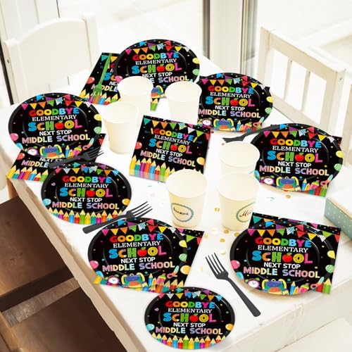 96Pcs Elementary Graduation Party Paper Plates and Napkins Goodbye Elementary School Next Stop Middle School Tableware Set 5th Grade Graduation Plates for Primary Graduate Party Decorations - Image 5