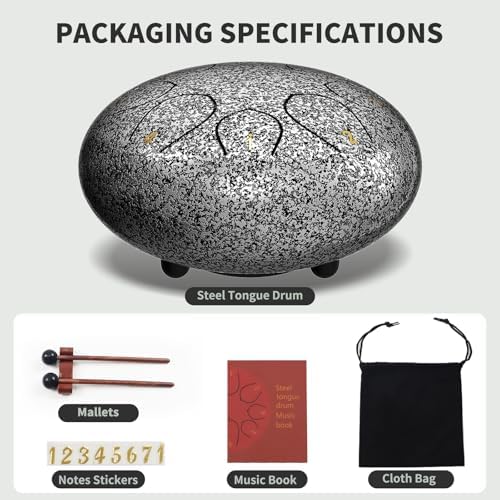 Rain Drum for Outside Garden, 6 Inches 8 Notes Steel Tongue Chakra Drums, Waterproof Meditation Rain Chime, Musical Instruments for Adult Gift with Bag, Music Book, Drum Mallets (Star Sliver) - Image 3