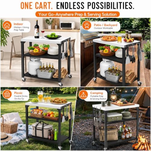 Hisencn 3-Tier Pizza Oven Table, Stainless Steel Outdoor Grill Prep Cart - Image 5