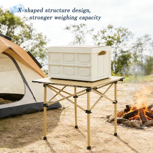 Camping Table with 2 Chairs, Portable Folding Picnic Table Set-Beige - Image 7