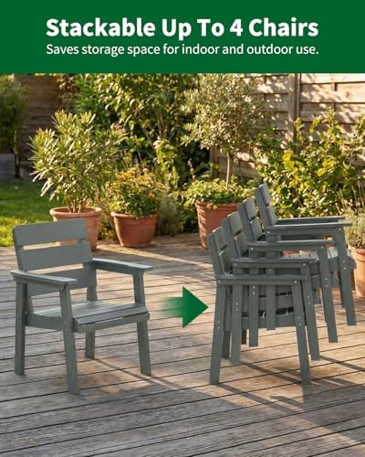 7-Piece Outdoor Dining Set, All-Weather HIPS Patio Table & Chairs for 6, Outdoor Furniture with Umbrella Hole, Ideal for Garden, Poolside, Backyard, Deck, Dark Gray - Image 7