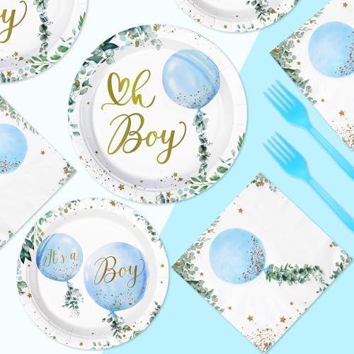 Grencian 96 PCS Boy Watercolor Blue Balloon Party Supplies, Serves 24 - Image 6